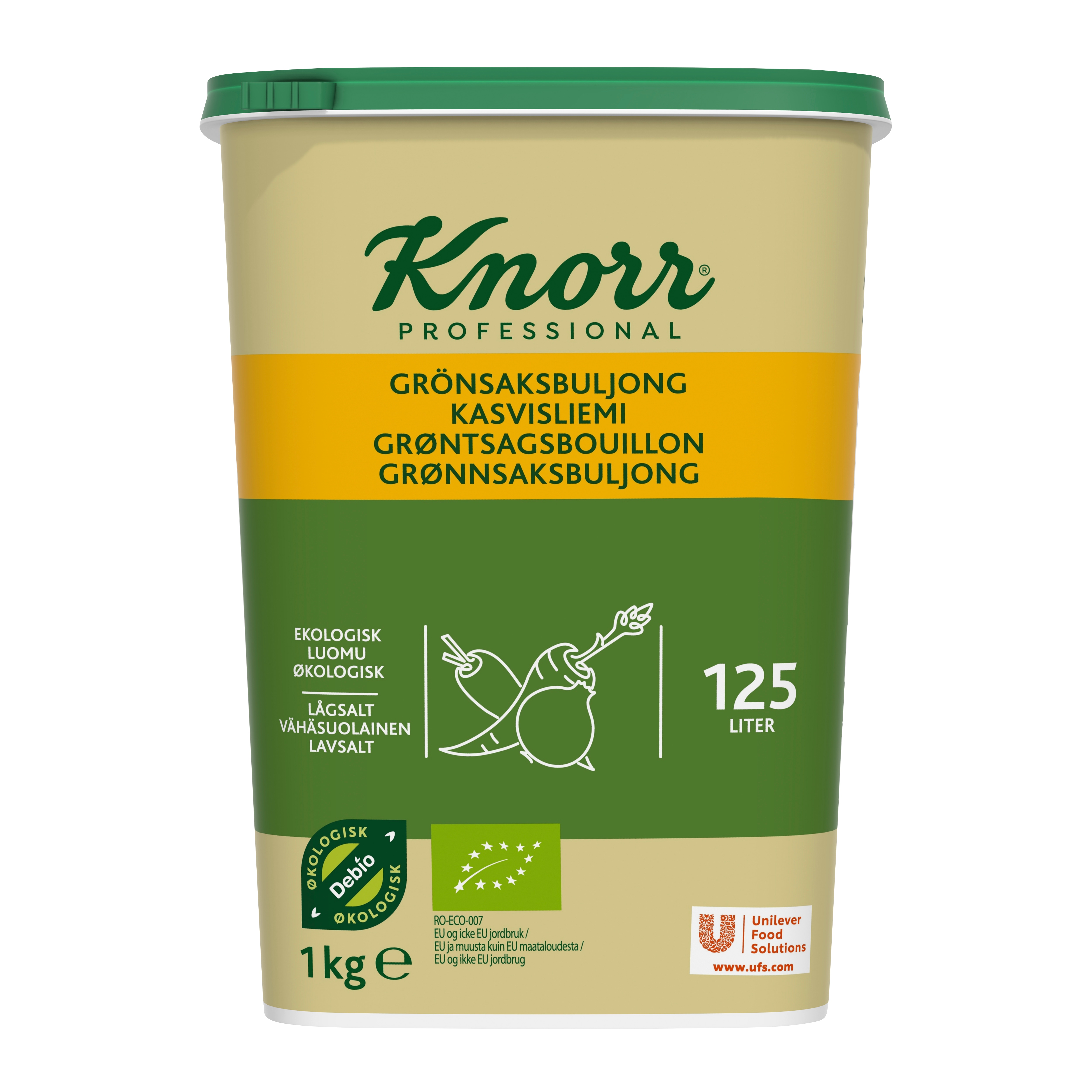 Knorr Økologisk Grønsagsbouillon, lavsalt, granulat, 1kg / 125 L
